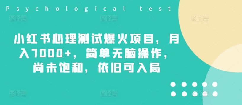 小红书心理测试爆火项目，月入7000+，简单无脑操作，尚未饱和，依旧可入局-资源社
