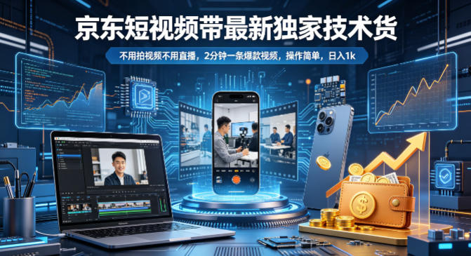 京东短视频带货最新独家技术，不用拍视频不用直播，2分钟一条爆款视频，操作简单，日入1k+【揭秘】-资源社