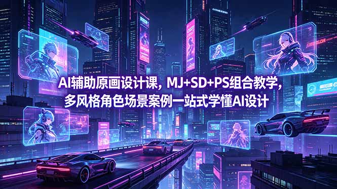 AI辅助原画设计课，MJ+SD+PS组合教学，多风格角色场景案例一站式学懂AI设计-资源社