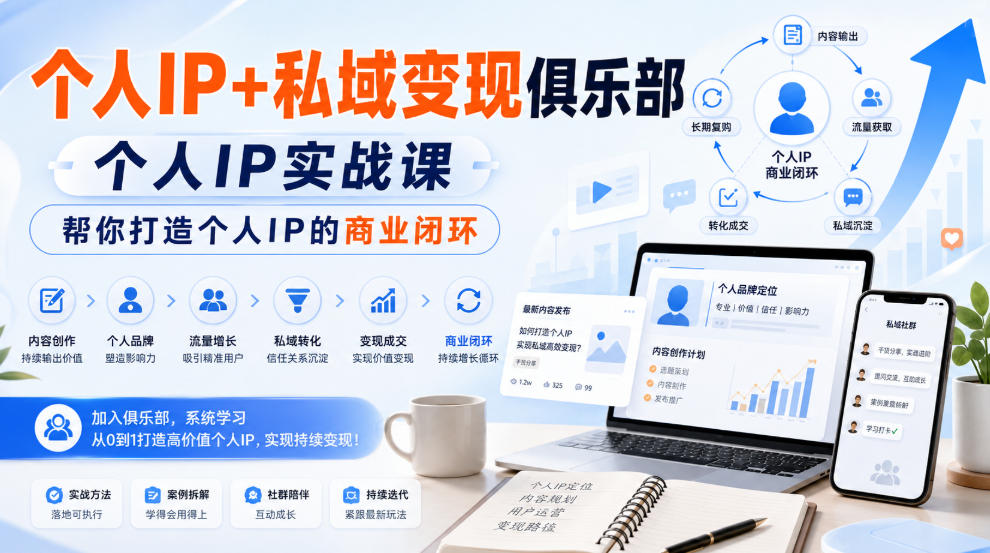 个人IP+私域变现俱乐部,个人IP实战课,帮你打造个人IP的商业闭环-资源社
