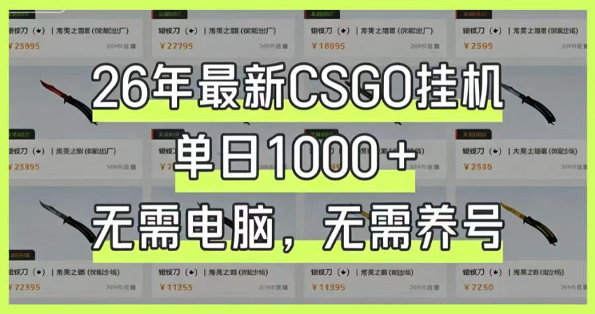 26年最新CSGO挂G系统，单日1000+，无需电脑，无需养号，0基础可上手【揭秘】-资源社