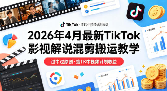 26年4月最新TikTok影视解说混剪搬运教学，过中过原创，撸TK中视频计划收益-资源社