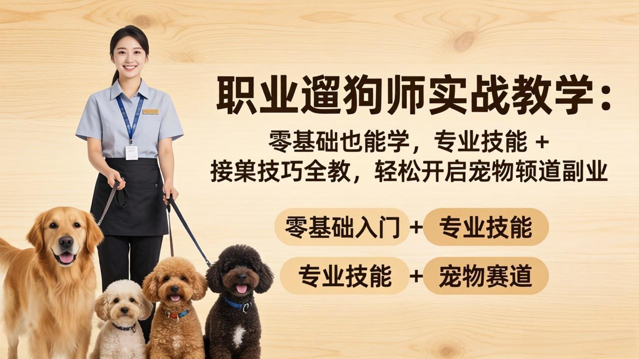 职业遛狗师实战教学：零基础也能学，专业技能 + 接单技巧全教，轻松开启宠物赛道副业-资源社