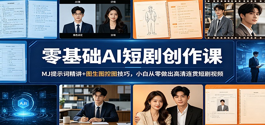 零基础AI短剧创作课：MJ提示词精讲+图生图控图技巧，小白从零做出高清连贯短剧视频-资源社