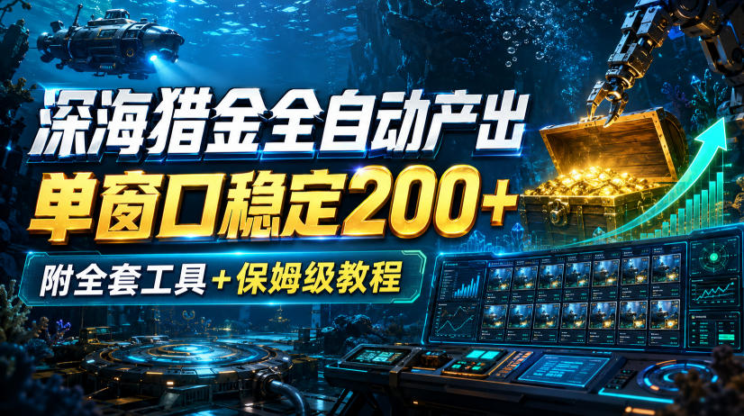 深海猎金全自动产出，单窗口稳定200+，附全套工具+保姆级教程【揭秘】-资源社