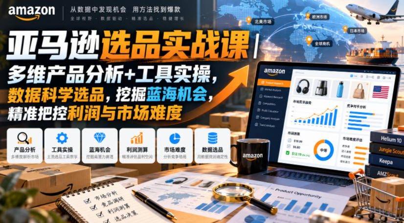 亚马逊选品实战课｜多维产品分析+工具实操，数据科学选品，挖掘蓝海机会，精准把控利润与市场难度-资源社