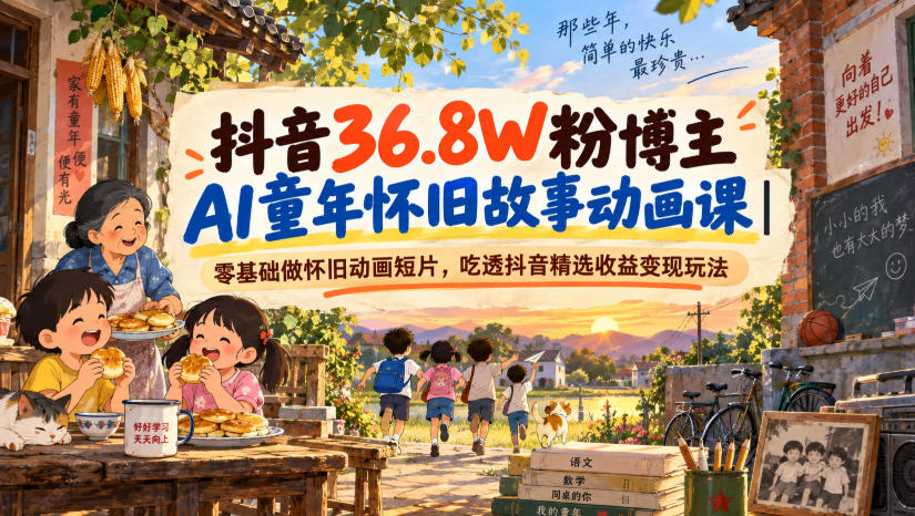 抖音36.8W粉博主AI童年怀旧故事动画课｜零基础做怀旧动画短片，吃透抖音精选收益变现玩法-资源社