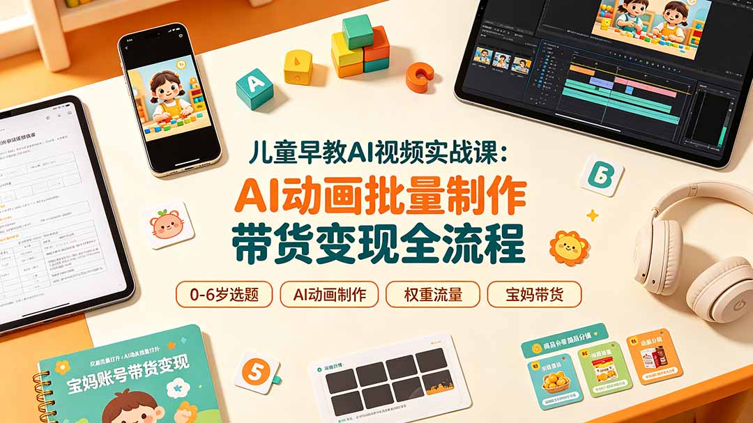 儿童早教AI视频实战课:0-6岁认知选题|AI动画批量制作|权重流量拉升|宝妈账号带货变现全流程-资源社