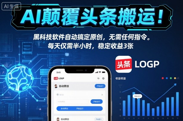 AI颠覆头条搬运！黑科技软件自动搞定原创，无需任何指令。每天仅需半小时，稳定收益3张【揭秘】-资源社