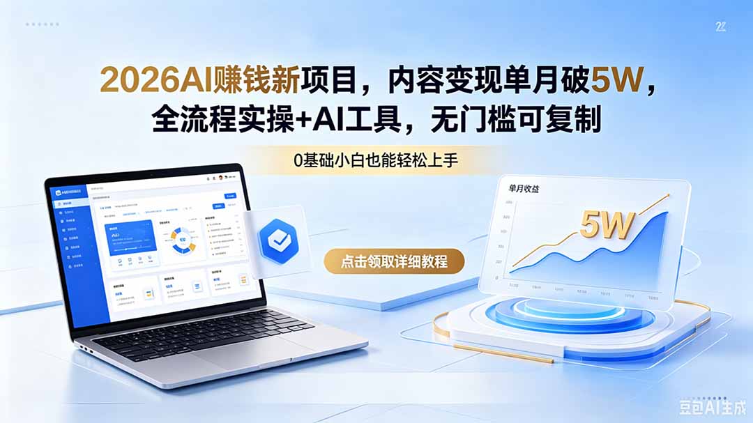 2026AI赚钱新项目，内容变现单月破5W，全流程实操+AI工具，无门槛可复制-资源社