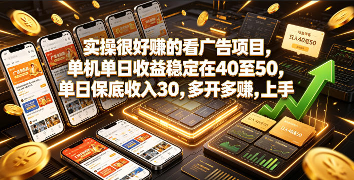 实操很好賺的看广告项目，单机单日收益稳定在40至50，单日保底收入30，多开多賺，上手就能变现【揭秘】-资源社