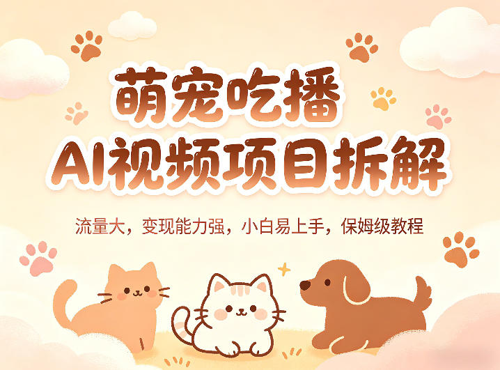 萌宠吃播AI视频项目拆解，流量大，变现能力强，小白易上手，保姆级教程-资源社