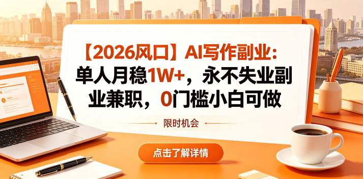 【2026风口】AI写作副业：单人月稳1W+，永不失业副业兼职，0门槛小白可做【揭秘】-资源社
