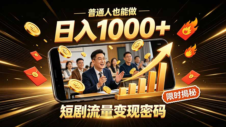 一部手机做短剧分发,不用真人出镜、不用拍摄剧本,快手流量变现日赚千元-资源社