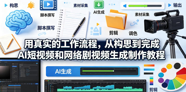 用真实的工作流程,从构思到完成AI短视频和网络剧视频生成制作教程-中英字幕-资源社