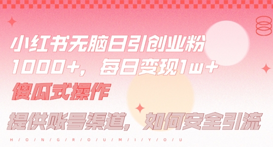 小红书无脑每日引流创业粉500+，小白每天只花半小时，躺赚长尾收益【揭秘】-资源社