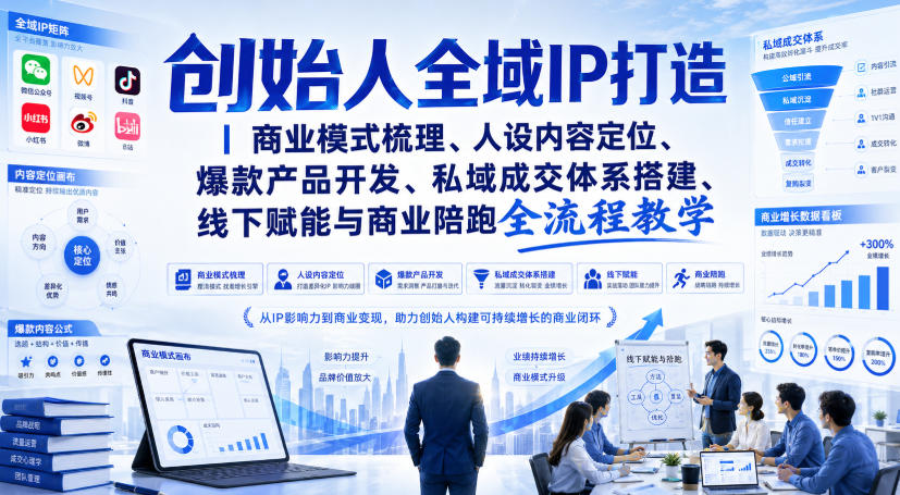 创始人全域IP打造｜商业模式梳理、人设内容定位、爆款产品开发、私域成交体系搭建、线下赋能与商业陪跑全流程教学-资源社