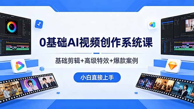 0基础AI视频创作系统课，基础剪辑+高级特效+爆款案例，小白直接上手-资源社