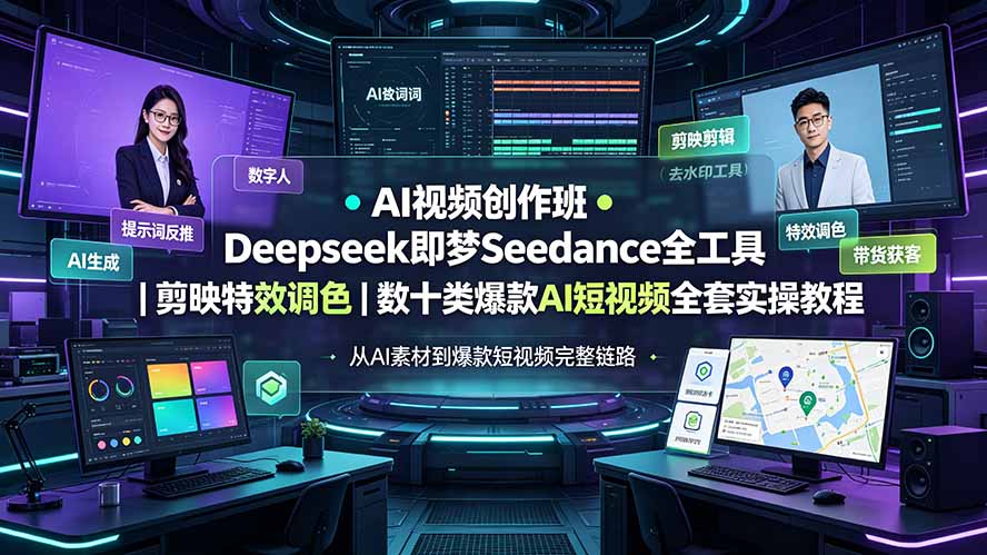 AI视频创作班◆Deepseek即梦Seedance全工具|剪映特效调色|数十类爆款AI短视频全套实操教程-资源社