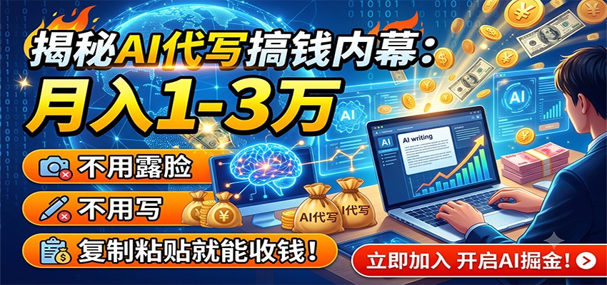 揭秘AI代写搞钱内幕：月入1-3万，不用露脸不用写，复制粘贴就能收钱！-资源社