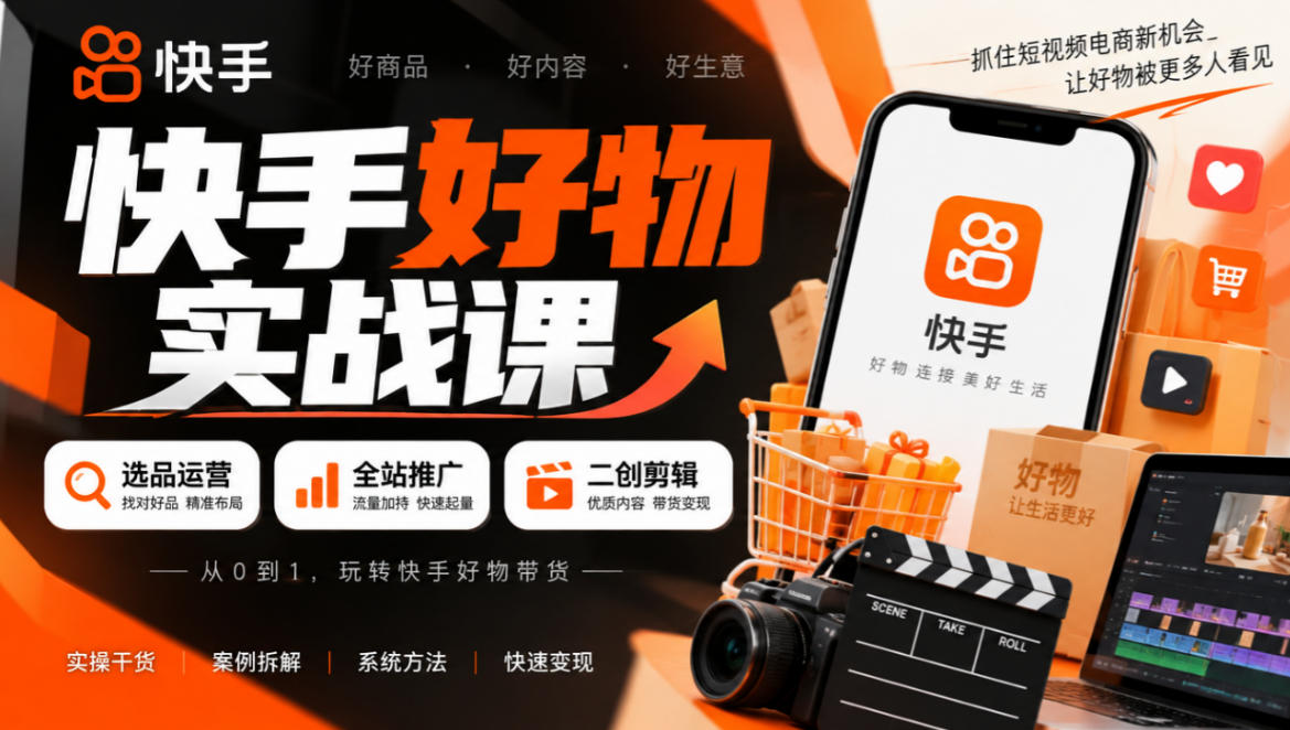 快手好物实战课｜选品运营+全站推广+二创剪辑带货变现-资源社