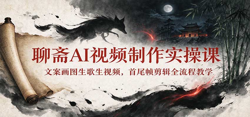 聊斋AI视频制作实操课:文案画图生歌生视频,首尾帧剪辑全流程教学-资源社