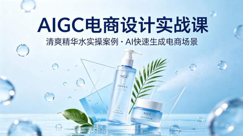 AIGC电商设计实战课，以清爽精华水为实操案例，教你用AI快速生成电商场景-资源社