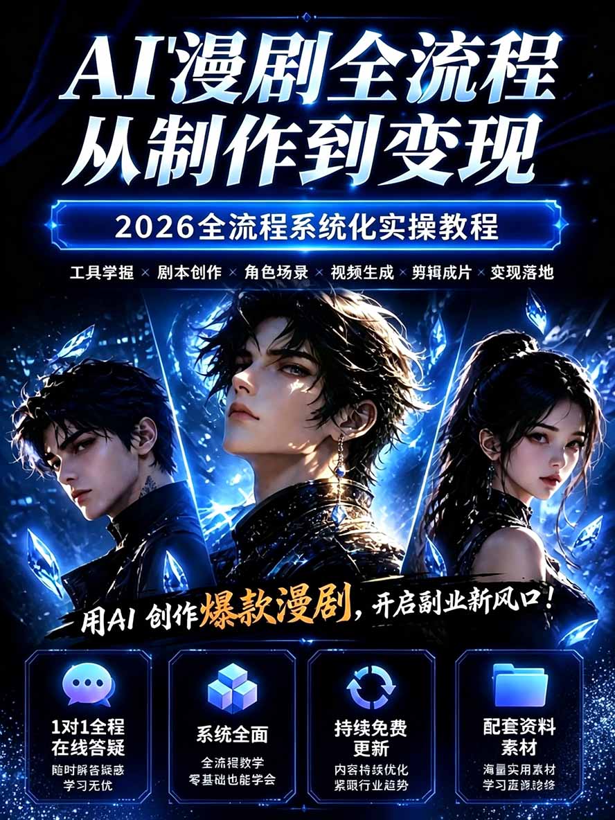 图片[1]-【无水印】2026AI漫剧创作与商业变现掘金营：打通选题→AI编剧→角色场景→自动分镜→视频生成→剪辑发布→运营变现-资源社