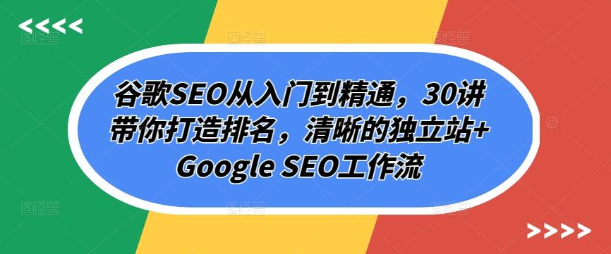 谷歌SEO从入门到精通，30讲带你打造排名，清晰的独立站+Google SEO工作流-资源社