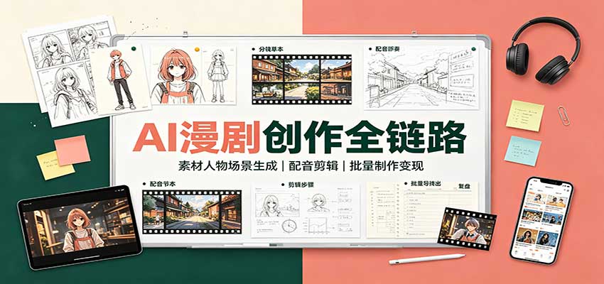 AI漫剧创作全链路:素材人物场景生成,配音剪辑,批量制作变现-资源社