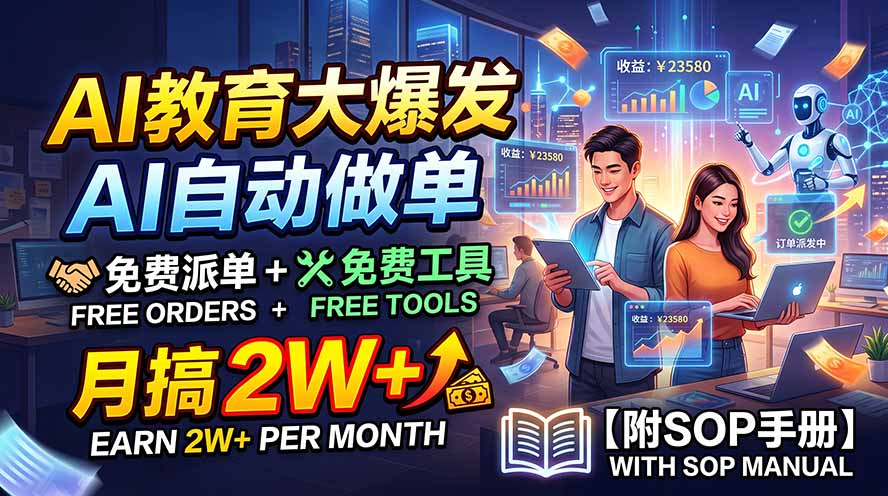 AI教育大爆发,AI自动做单,免费派单+免费工具,月搞2W+【附SOP手册】-资源社