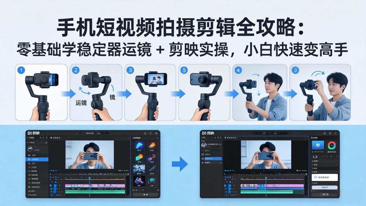 手机短视频拍摄剪辑全攻略：零基础学稳定器运镜 + 剪映实操，小白快速变高手-资源社