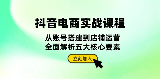 抖音 电商实战课程：从账号搭建到店铺运营，全面解析五大核心要素-资源社