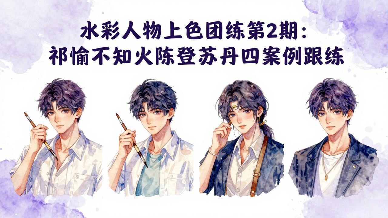 水彩人物上色团练第2期：祁煜不知火陈登苏丹四案例跟练，手把手提升绘画能力-资源社