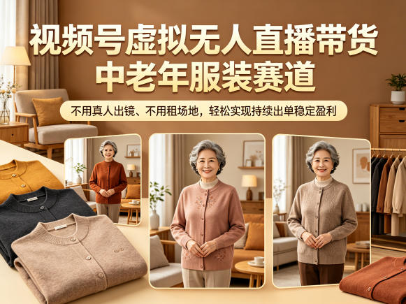 视频号虚拟无人直播带货中老年服装赛道，不用真人出镜、不用租场地，轻松实现持续出单稳定盈利-资源社