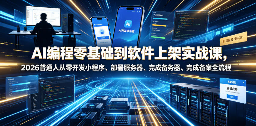 AI编程零基础到软件上架实战课，2026普通人从零开发小程序、部署服务器、完成备案全流程项目落地教程-资源社