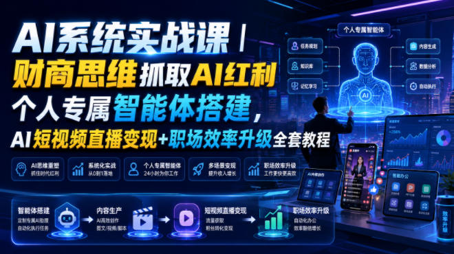 AI系统实战课|财商思维抓取AI红利|个人专属智能体搭建,AI短视频直播变现+职场效率升级全套教程-资源社