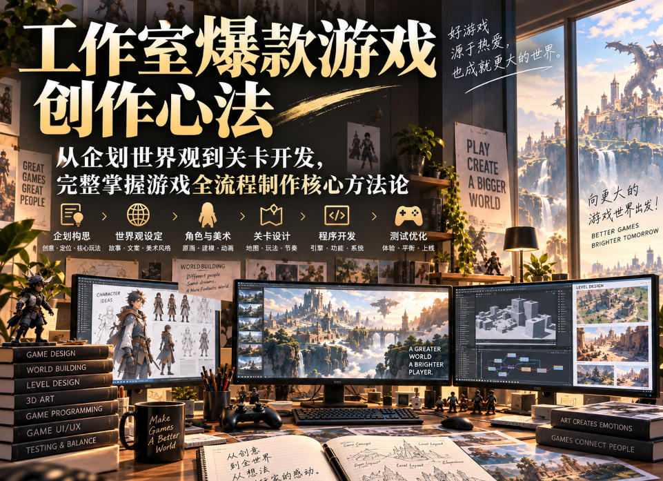 工作室爆款游戏创作心法｜从企划世界观到关卡开发，完整掌握游戏全流程制作核心方法论-资源社