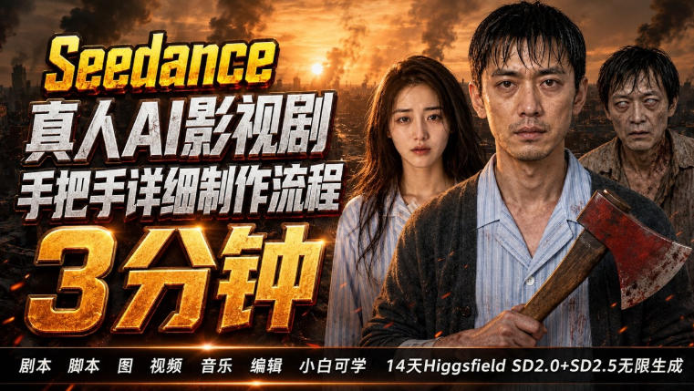 3分钟真人AI影视剧怎么做?SD 2.0手把手完整制作流程|Higgsfield 14天SD 2.0/2.5无限生成-资源社