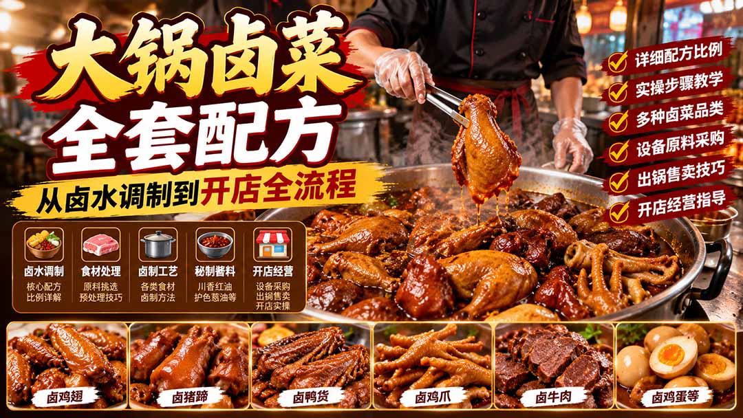 大锅卤菜全套配方,从卤水调制到开店全流程,感觉学会了去摆摊也不错-资源社