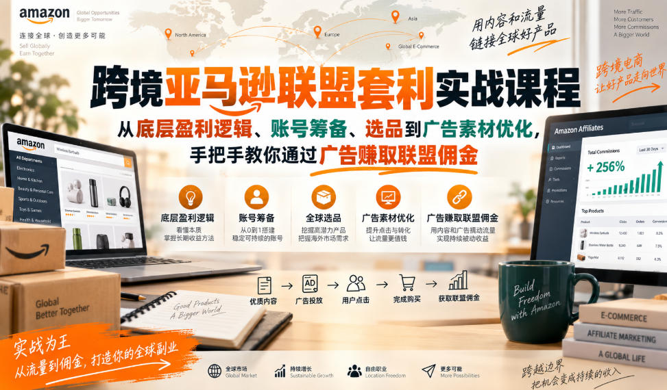跨境亚马逊联盟套利实战课程，从底层盈利逻辑、账号筹备、选品到广告素材优化，手把手教你通过广告賺取联盟佣金-资源社