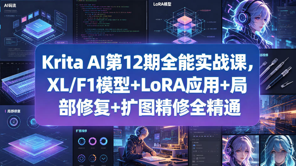 Krita AI第12期全能实战课，XL/F1模型+LoRA应用+局部修复+扩图精修全精通-资源社