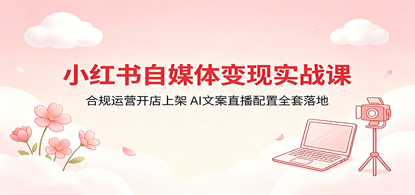 小红书自媒体变现实战课：合规运营开店上架，AI文案直播配置全套落地-资源社