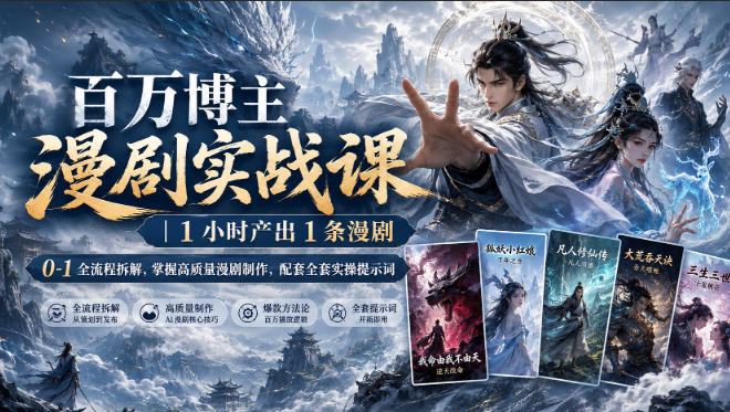 百万博主漫剧实战课｜1小时产出1条漫剧，0‑1全流程拆解，掌握高质量漫剧制作，配套全套实操提示词-资源社
