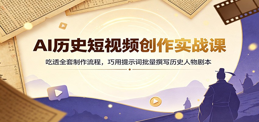 AI历史短视频创作实战课：吃透全套制作流程，巧用提示词批量撰写历史人物剧本-资源社