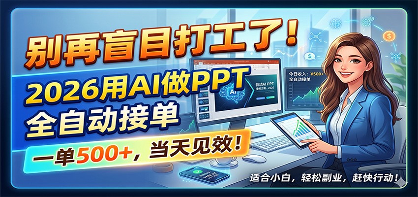 别再盲目打工了！2026用AI做PPT全自动接单，一单5张+，当天见效！-资源社