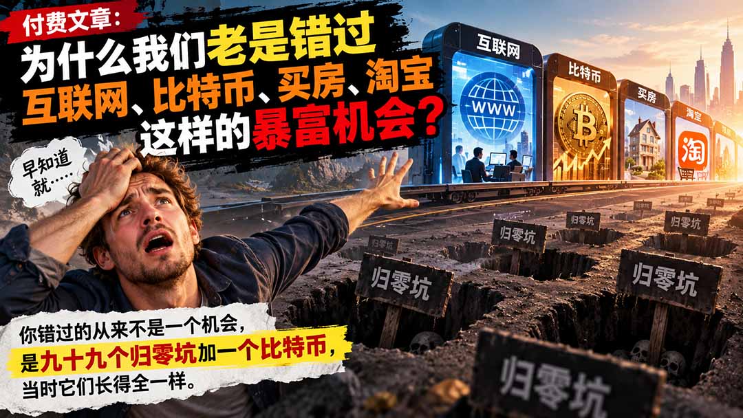付费文章:为什么我们老是错过互联网、比特币、买 房、淘宝这样的暴富机会?-资源社