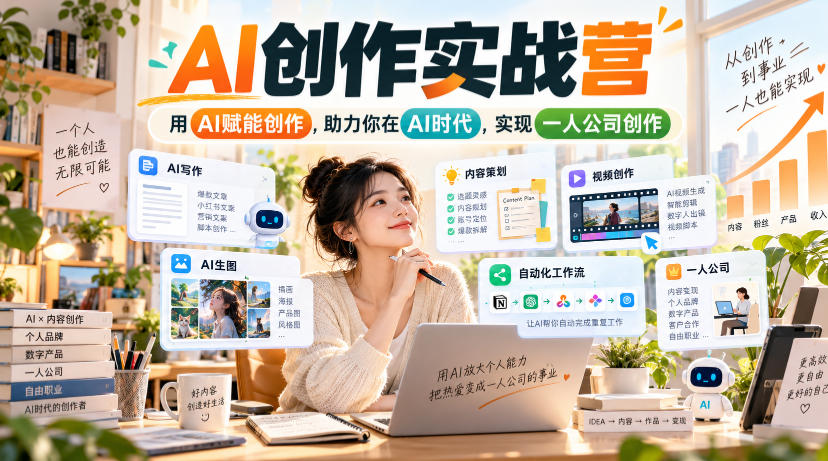 AI创作实战营，用AI赋能创作，助力你在AI时代，实现一人公司创作-资源社