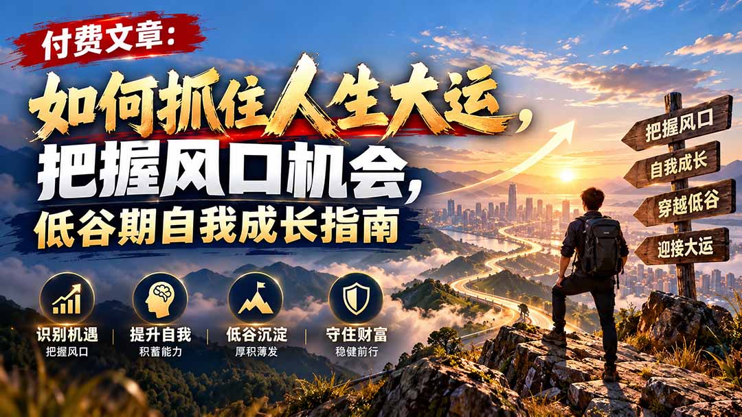 付费文章:如何抓住人生大运,把握风口机会,低谷期自我成长指南-资源社