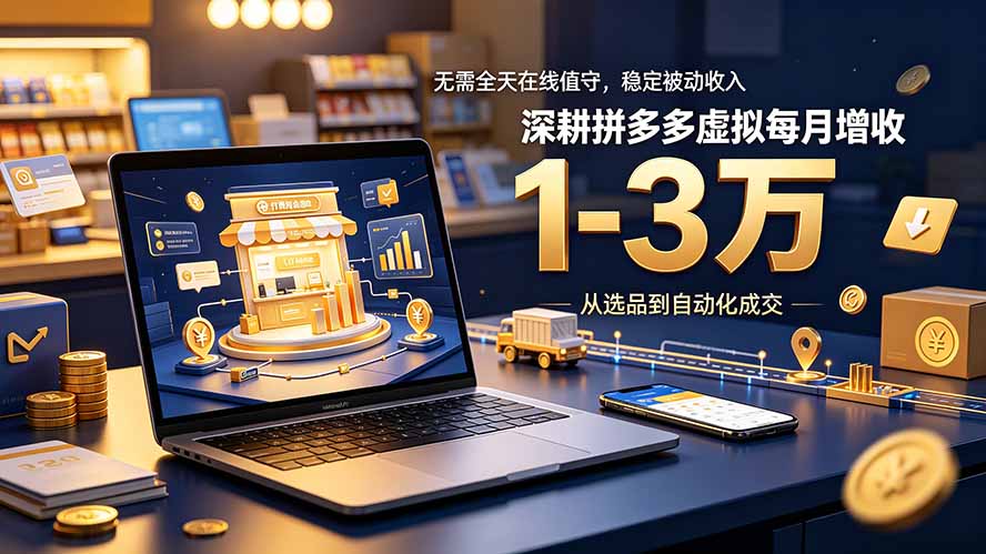 无需全天在线值守，稳定被动收入，深耕拼多多虚拟每月增收 1-3 万-资源社